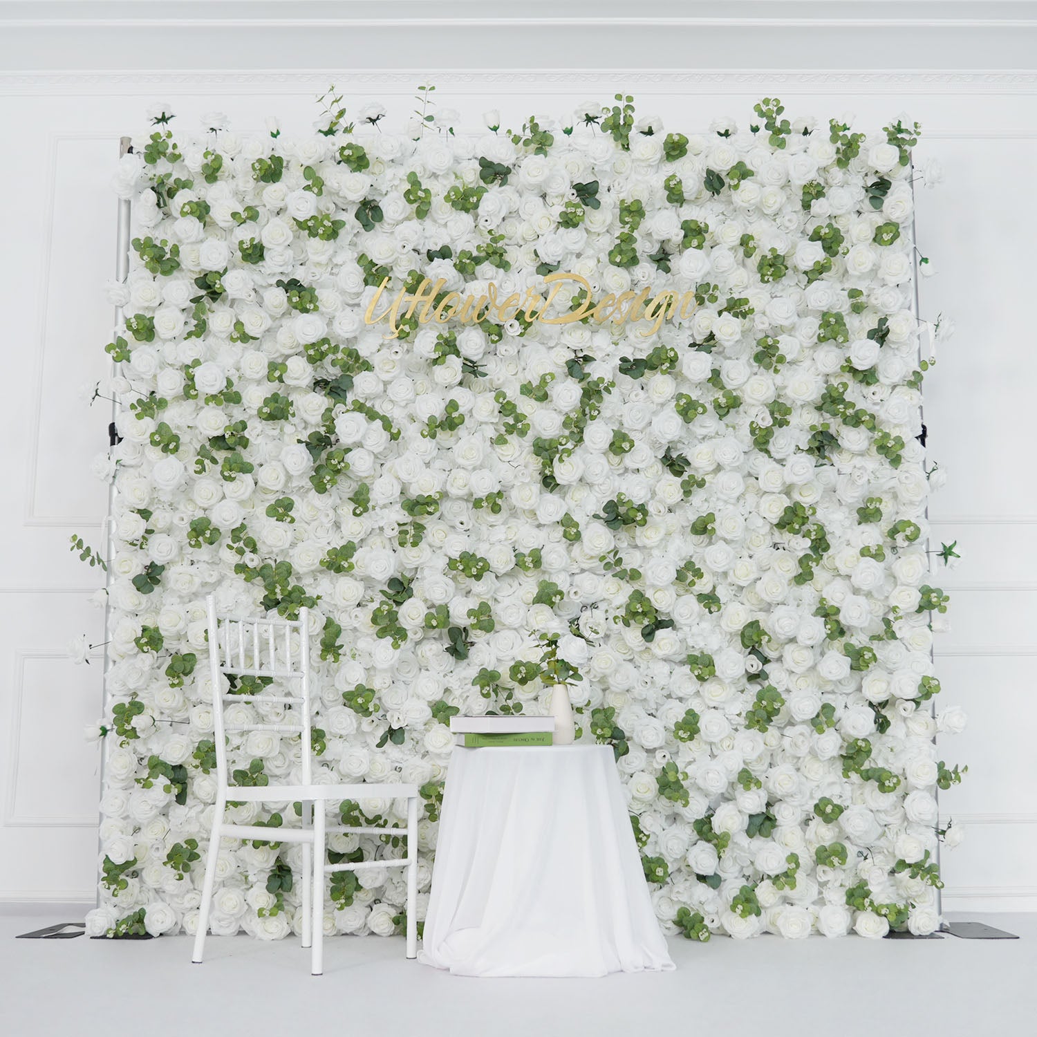 Uflower Artificial White Rose Wall Wedding Backdrop Decor